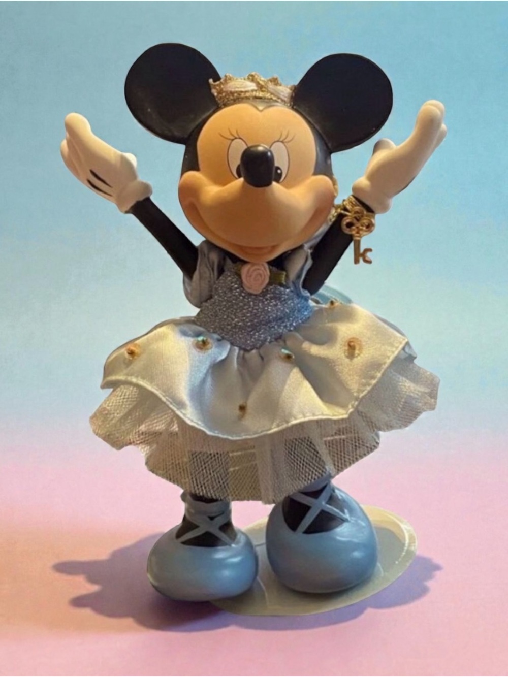 Disney Ballerina Minnie Mouse Brass Key Porcelain Doll with Stand